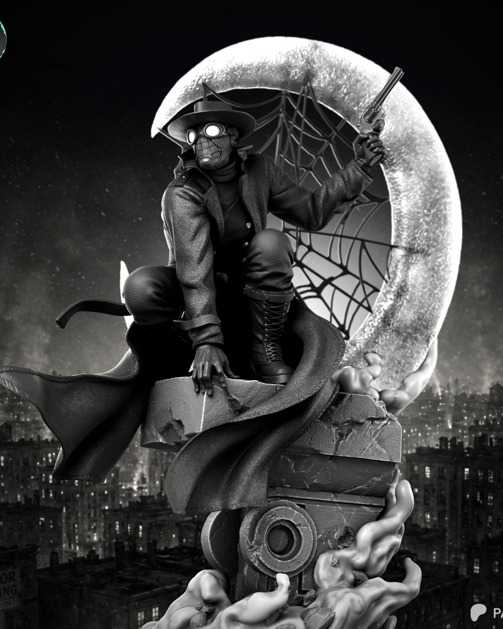 Spider-Man Noir (Marvel) resin figure by Kaidan 3D — studio render 2