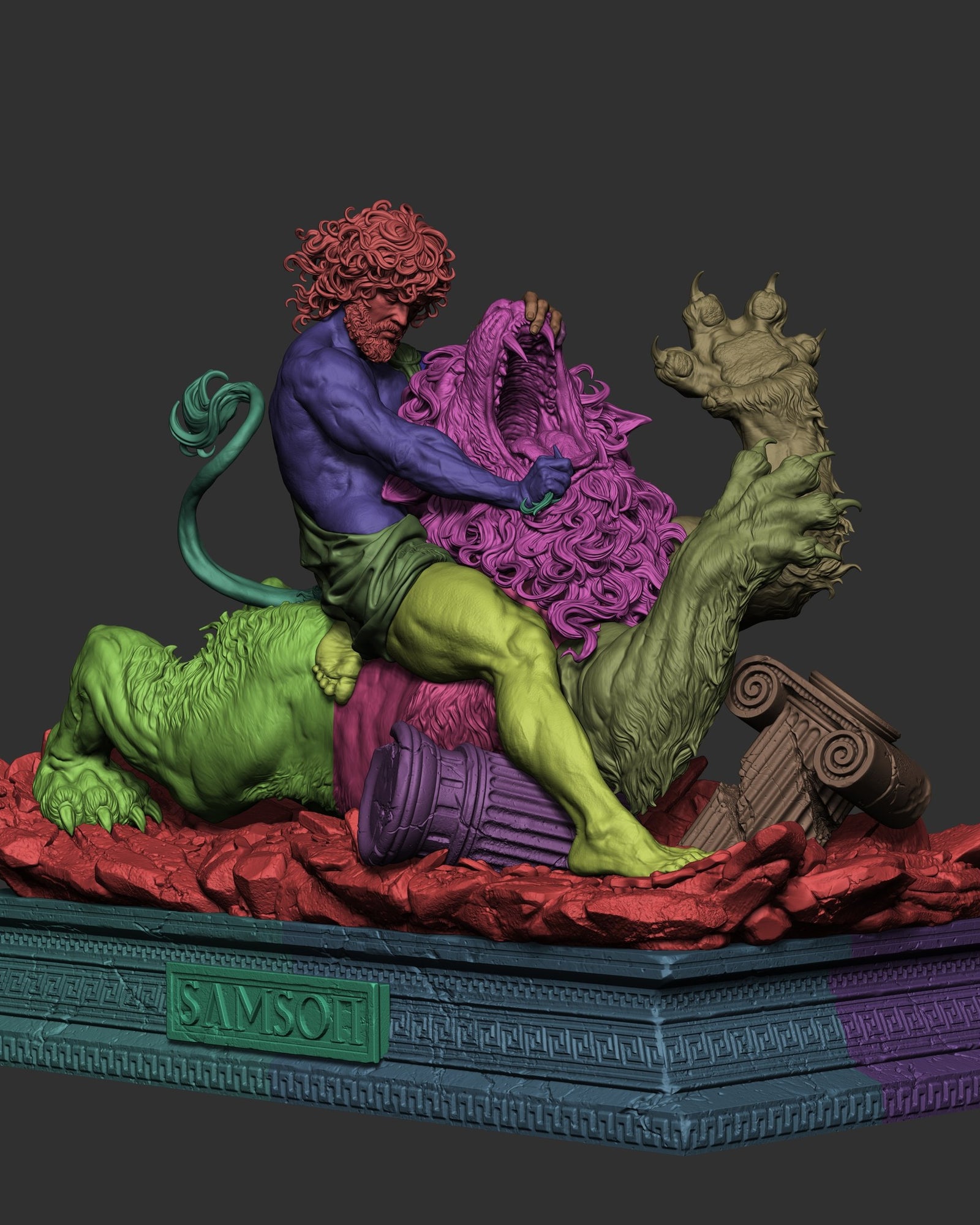 Samson and the lion (Biblical mythology) resin figure by CA 3D Studios — studio render 5