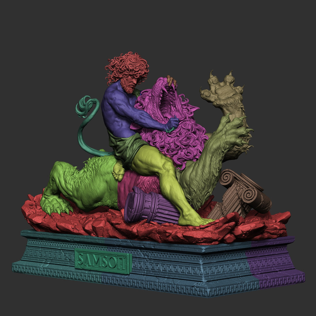 Samson and the lion (Biblical mythology) resin figure by CA 3D Studios — studio render 5