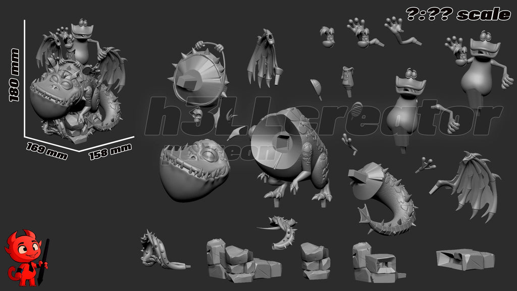 Rayman and Globox (Rayman) resin figure by h3LLcreator — studio render 9