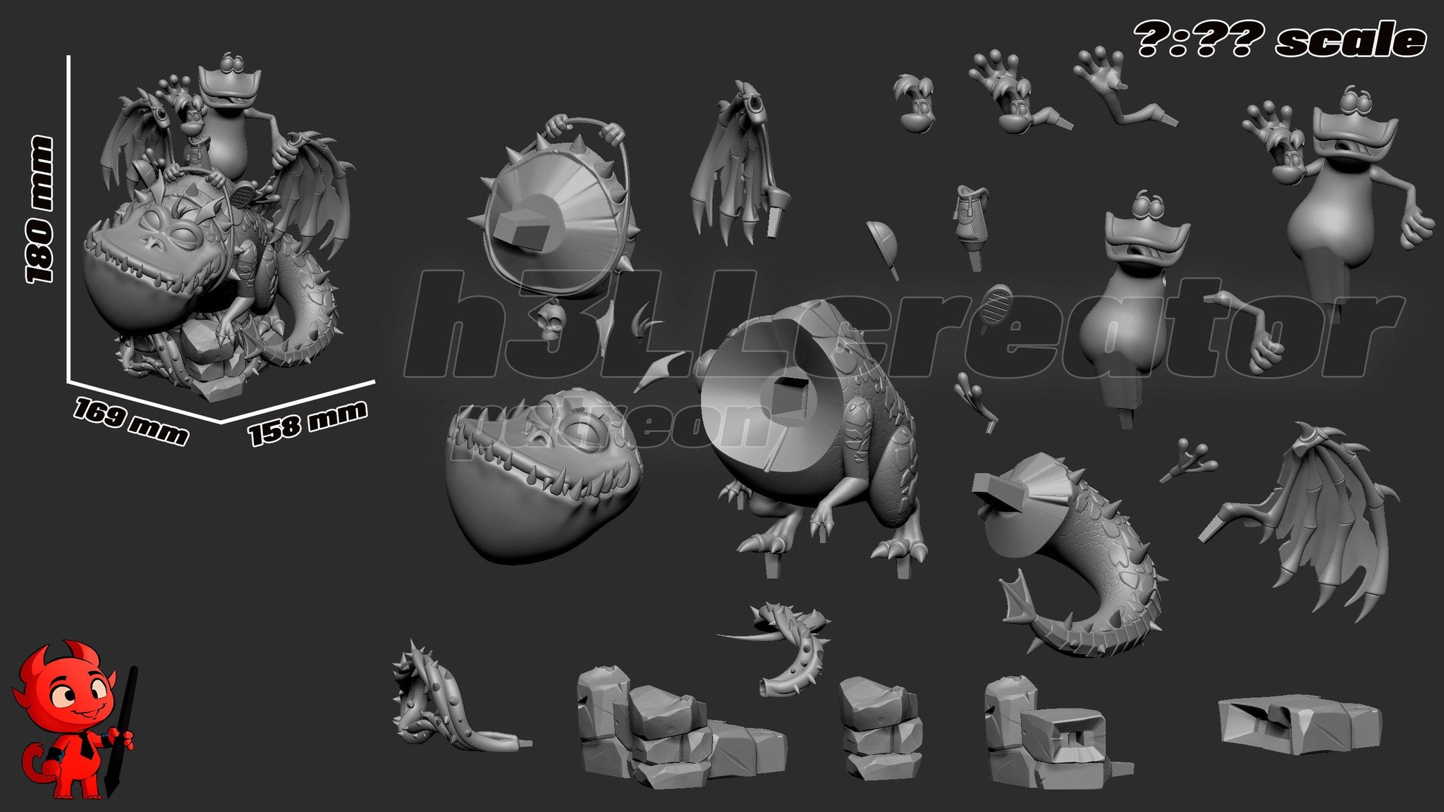 Rayman and Globox (Rayman) resin figure by h3LLcreator — studio render 9