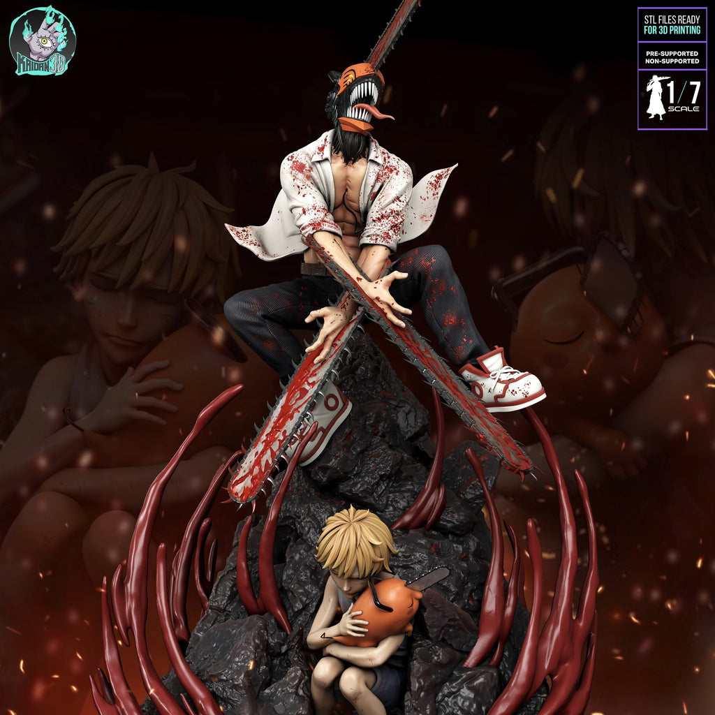 Denji and Pochita (Chainsaw Man) resin figure by Kaidan 3D — studio render 2