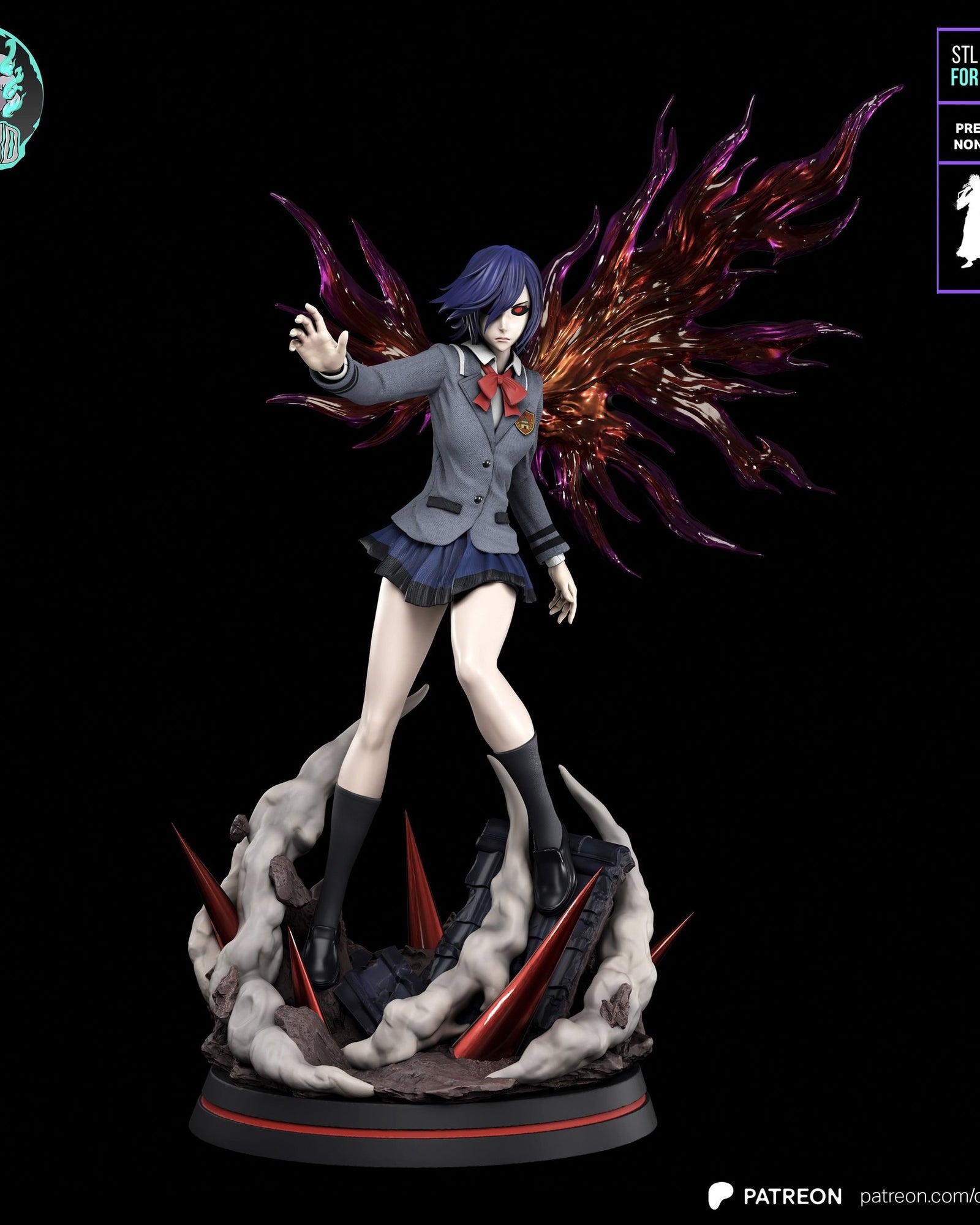 Touka Kirishima (Tokyo Ghoul) resin figure by Kaidan 3D — studio render 2