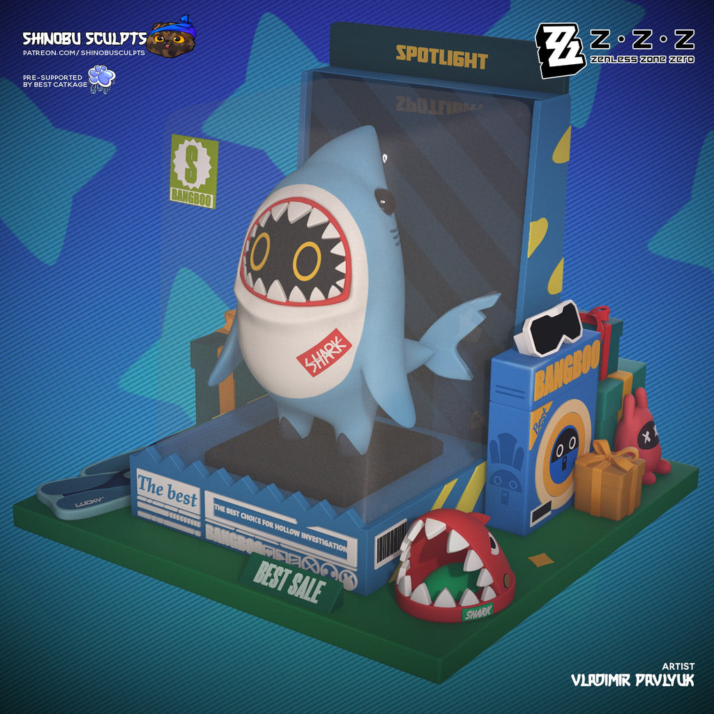 Sharkboo (Zenless Zone Zero) resin figure by Shinobu Sculpts — studio render 2