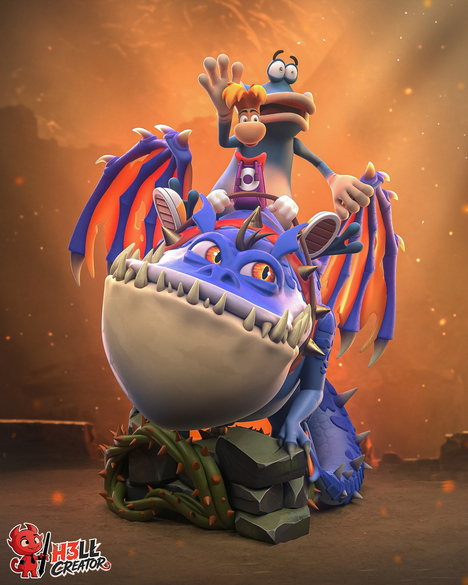 Rayman and Globox (Rayman) resin figure by h3LLcreator — studio render 6