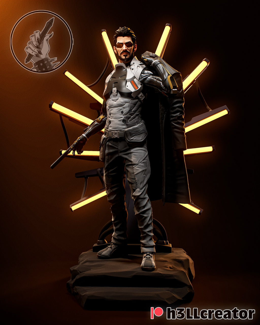 Adam Jensen (Deus Ex) resin figure by h3LLcreator — studio render 1