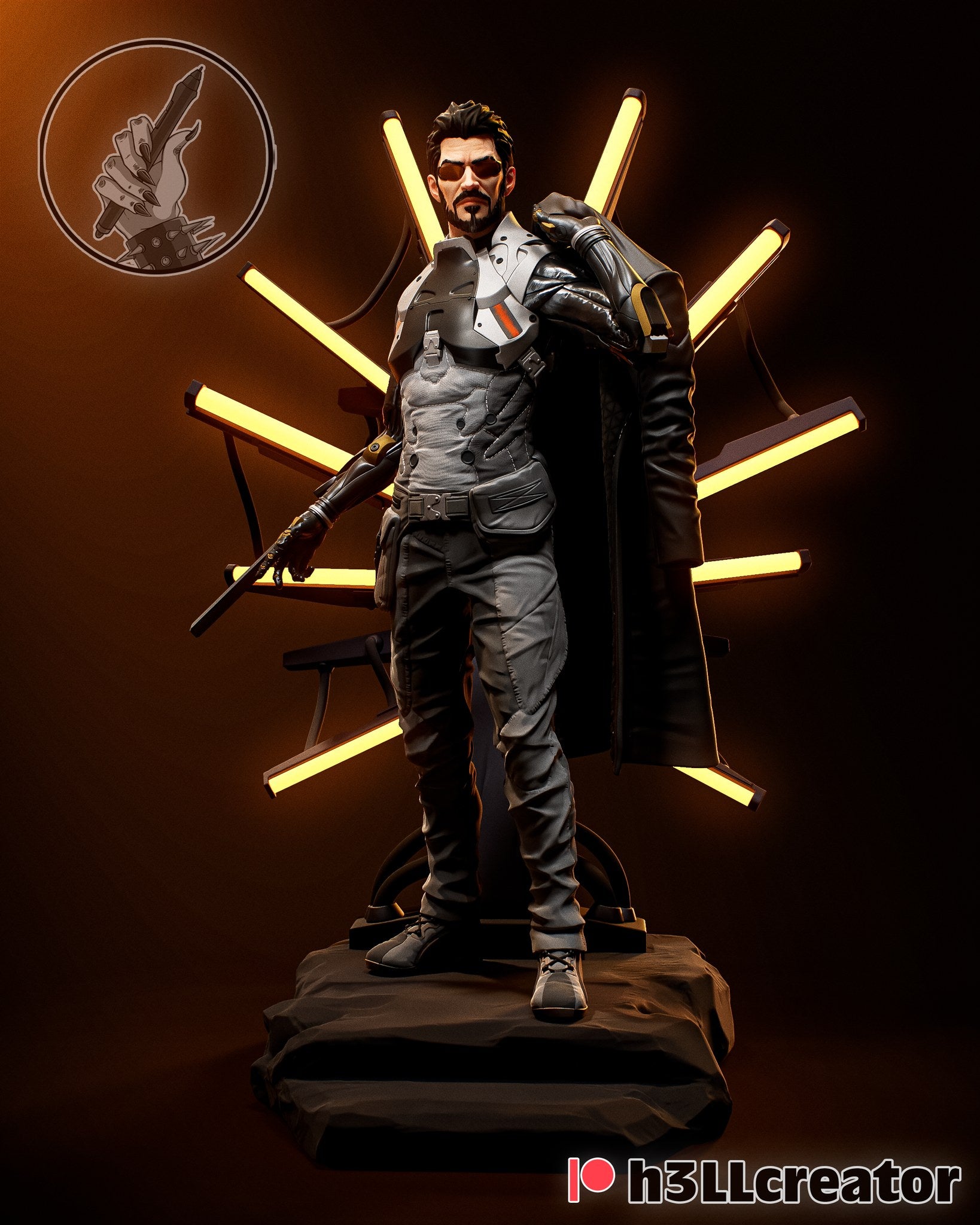 Adam Jensen (Deus Ex) resin figure by h3LLcreator — studio render 1