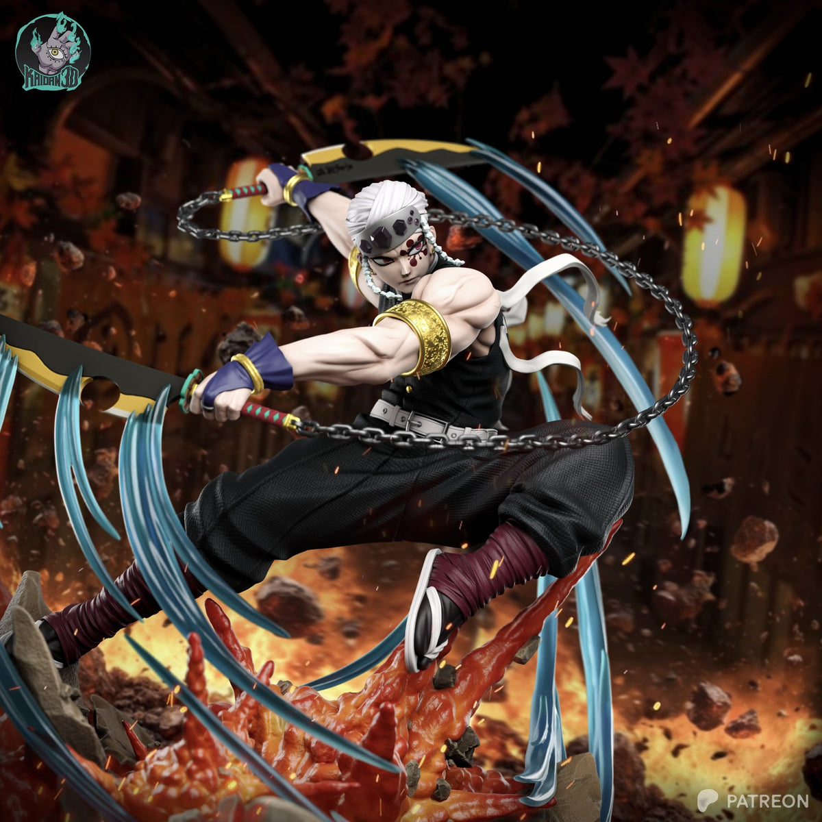 Tengen Uzui (Demon Slayer) resin figure by Kaidan 3D — studio render 3