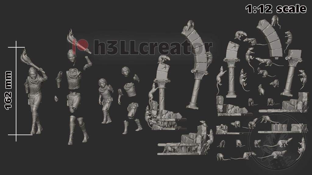 Amicia and Hugo (A Plague Tale) resin figure by h3LLcreator — studio render 8