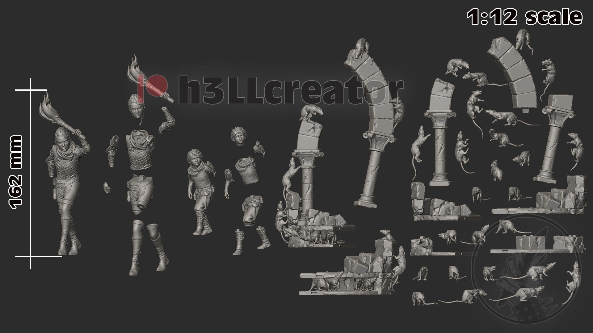 Amicia and Hugo (A Plague Tale) resin figure by h3LLcreator — studio render 8