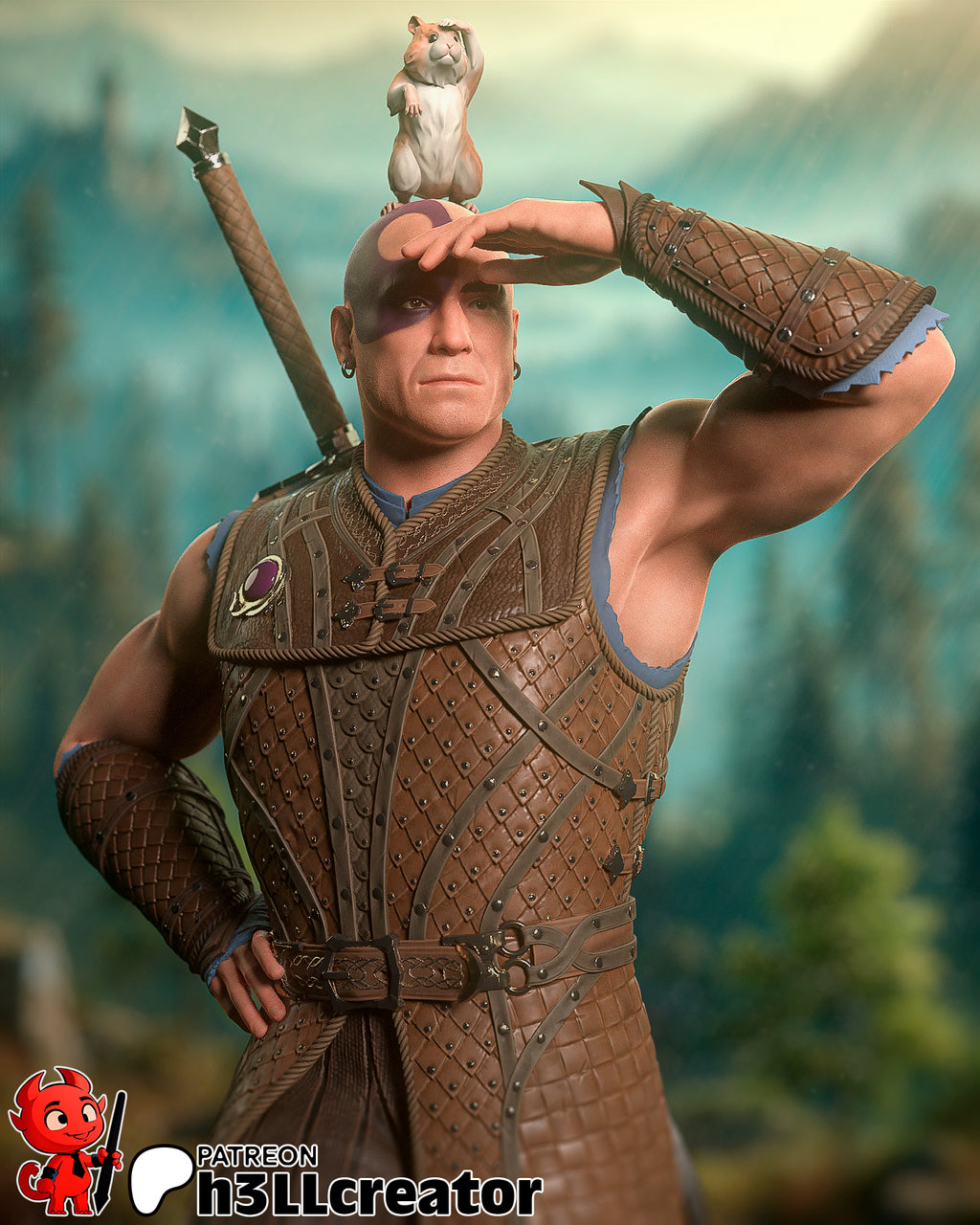 Minsc and Boo (Baldur's Gate) resin figure by h3LLcreator — studio render 1