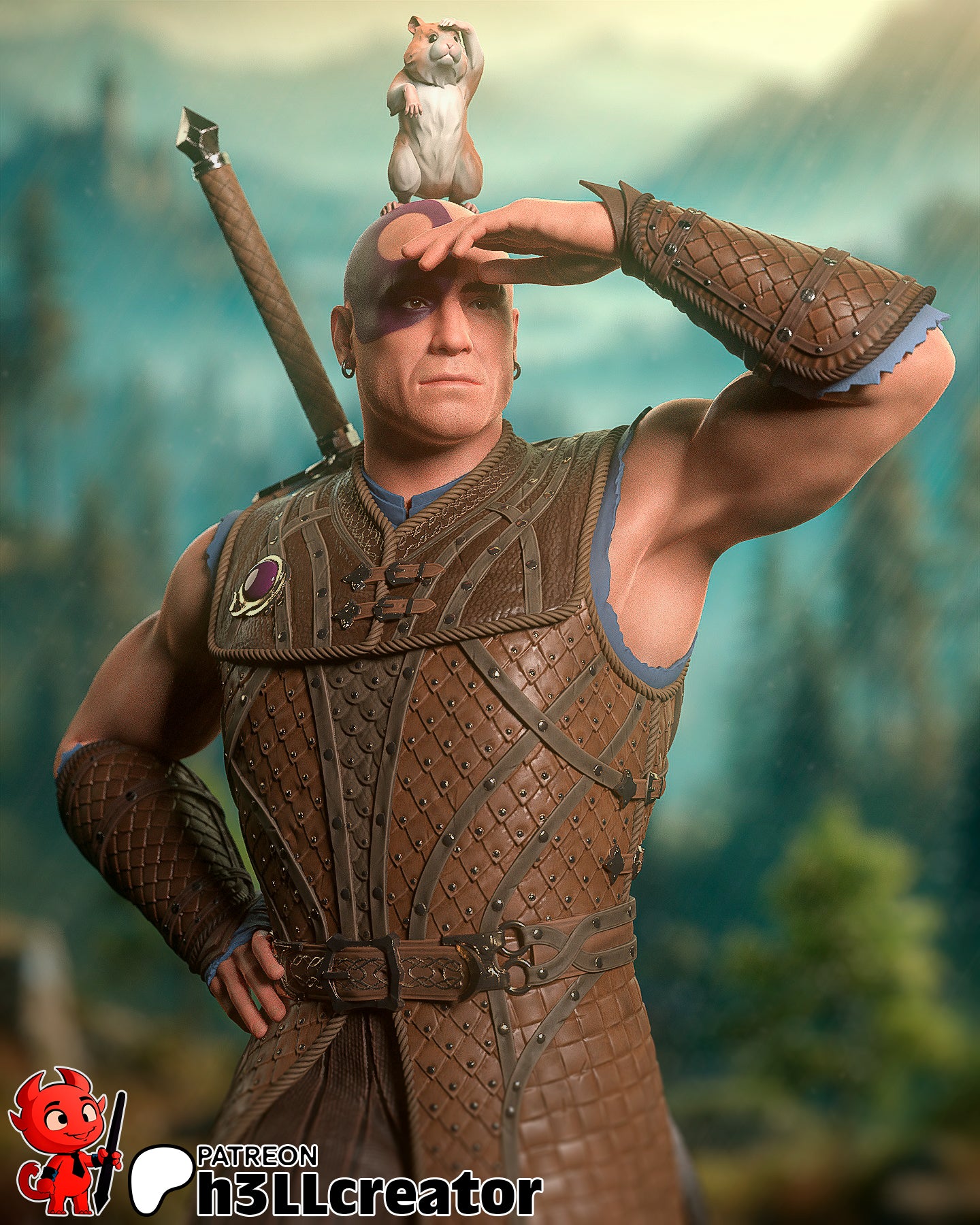 Minsc and Boo (Baldur's Gate) resin figure by h3LLcreator — studio render 1