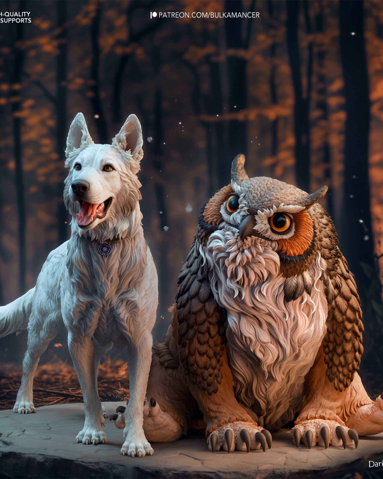 Scratch and Owlbear Cub (Baldur's Gate) resin figure by Bulkamancer — studio render 2