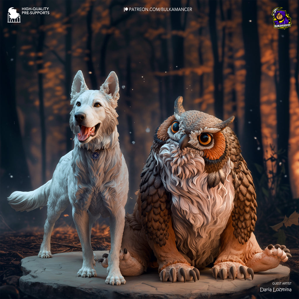 Scratch and Owlbear Cub (Baldur's Gate) resin figure by Bulkamancer — studio render 2
