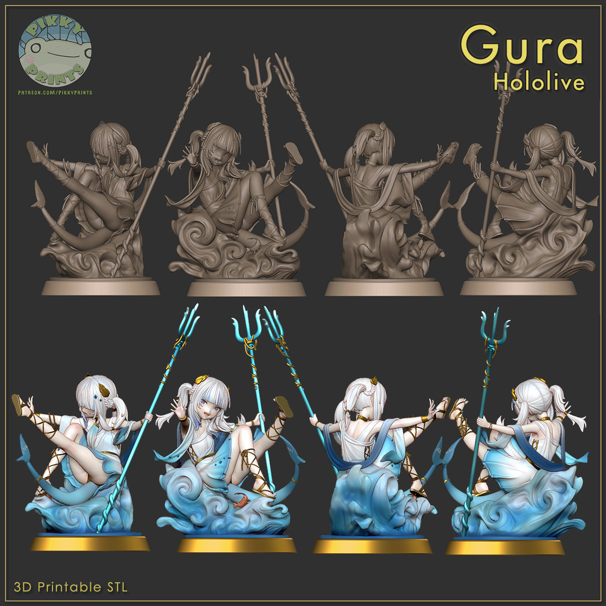 Gawr Gura (Hololive) resin figure by PikkyPrints — studio render 7