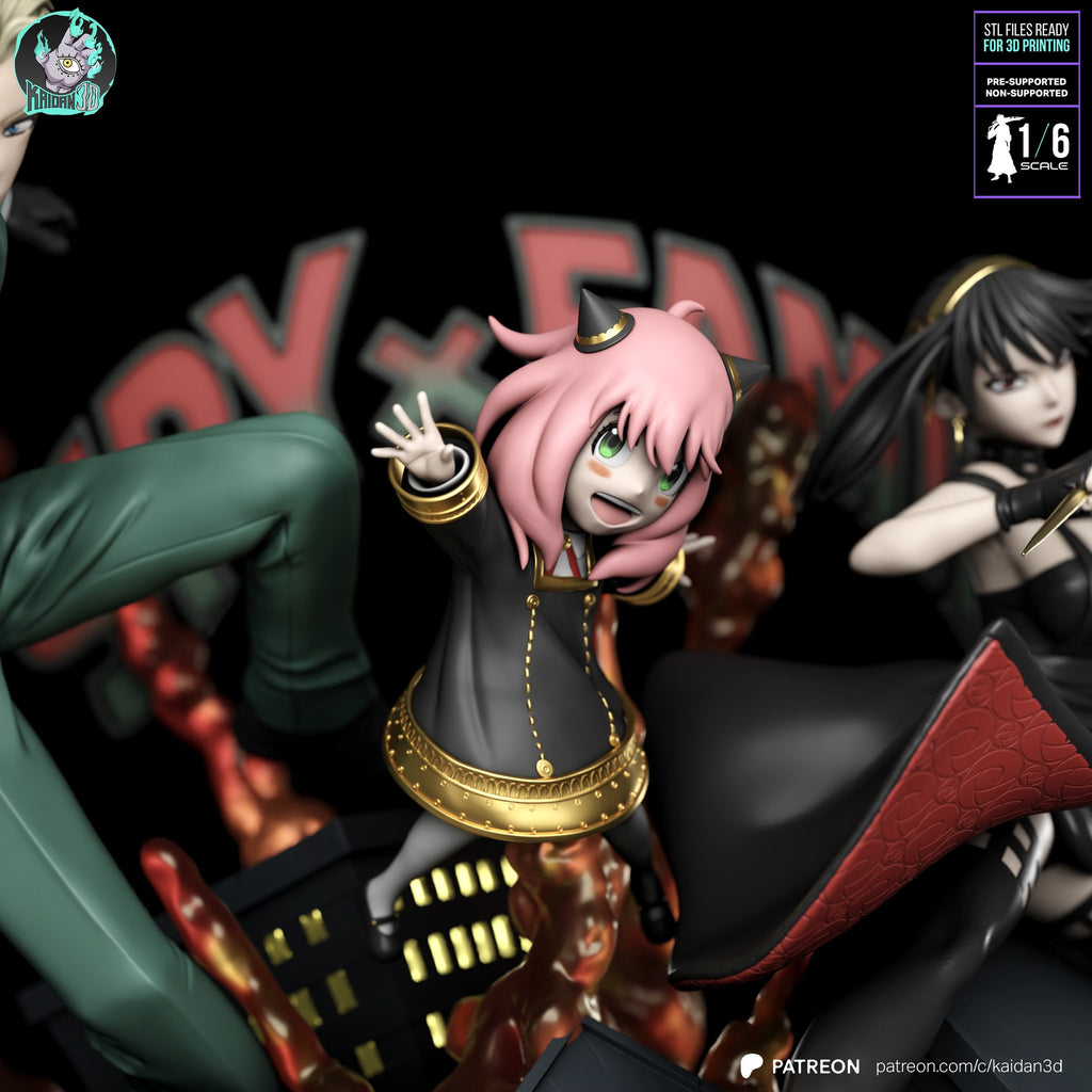Loid and Yor and Anya (Spy x Family) resin figure by Kaidan 3D — studio render 4