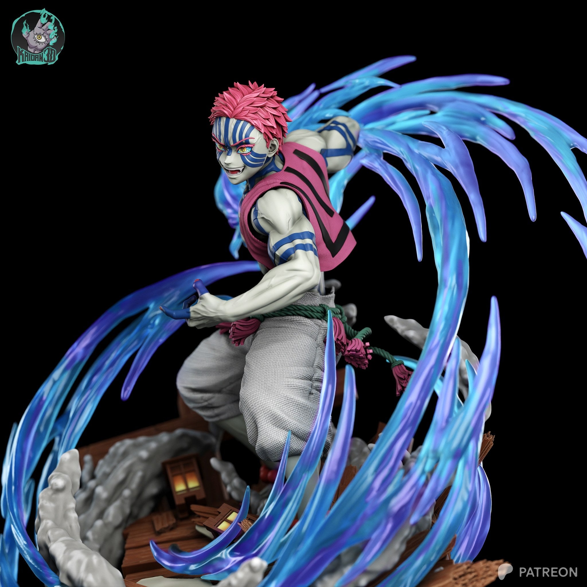 Akaza (Demon Slayer) resin figure by Kaidan 3D — studio render 3