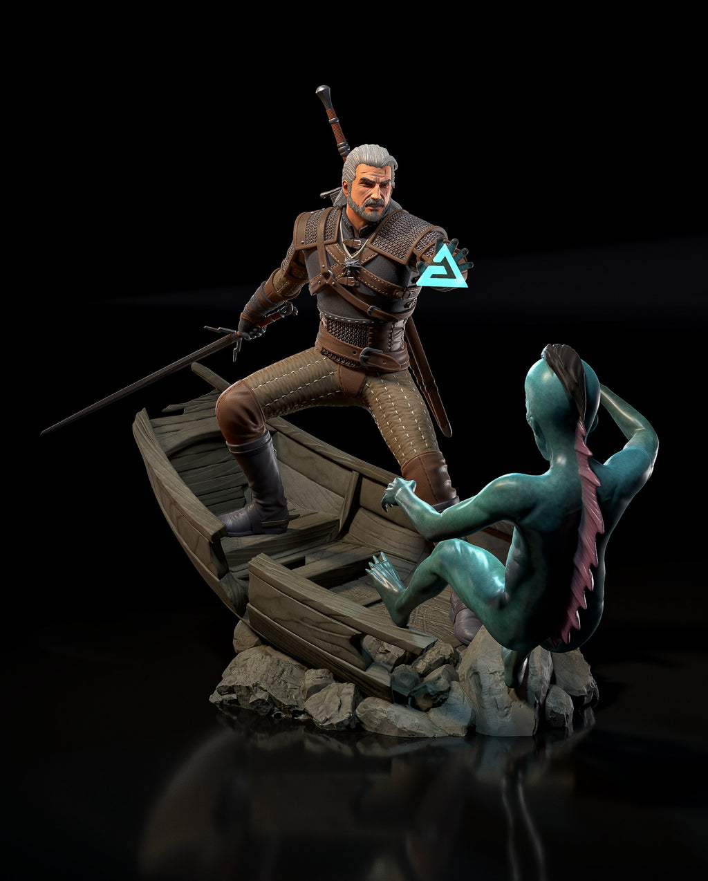 Geralt of Rivia (The Witcher) resin figure by h3LLcreator — studio render 1