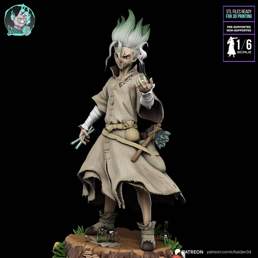 Senku Ishigami (Dr. Stone) resin figure by Kaidan 3D — studio render 4