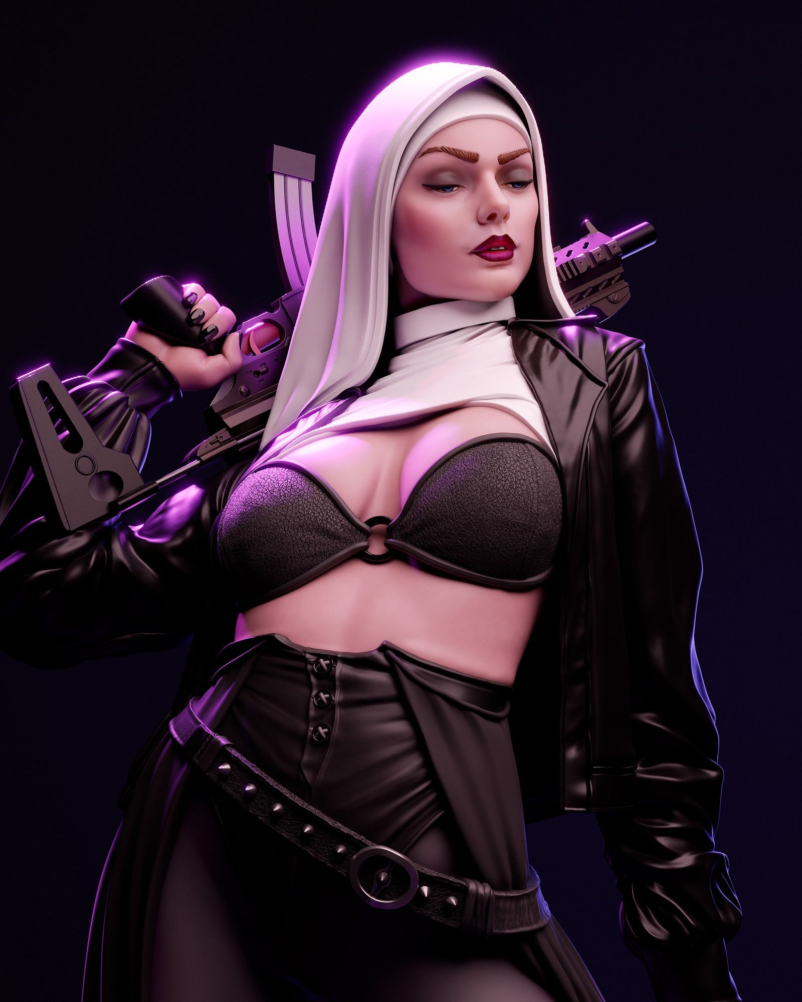 Nun with Gun — studio render 3