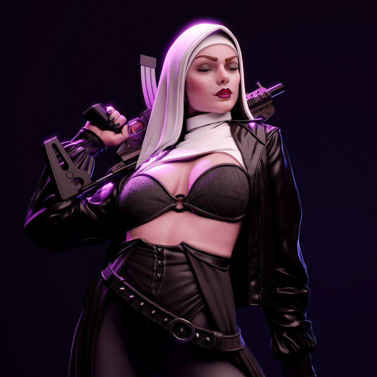 Nun with Gun — studio render 3