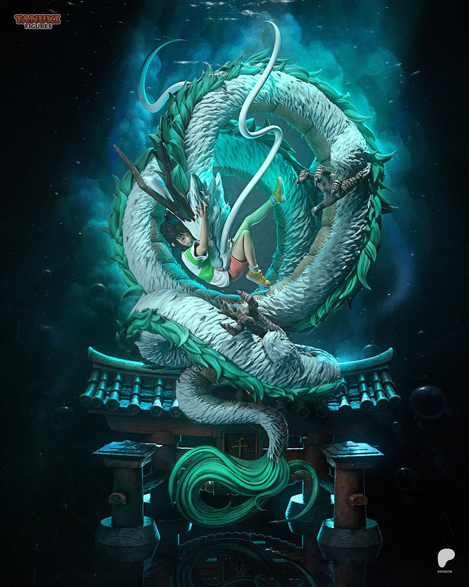 Chihiro and Haku (Spirited Away) resin figure by Tanuki Figures — studio render 1