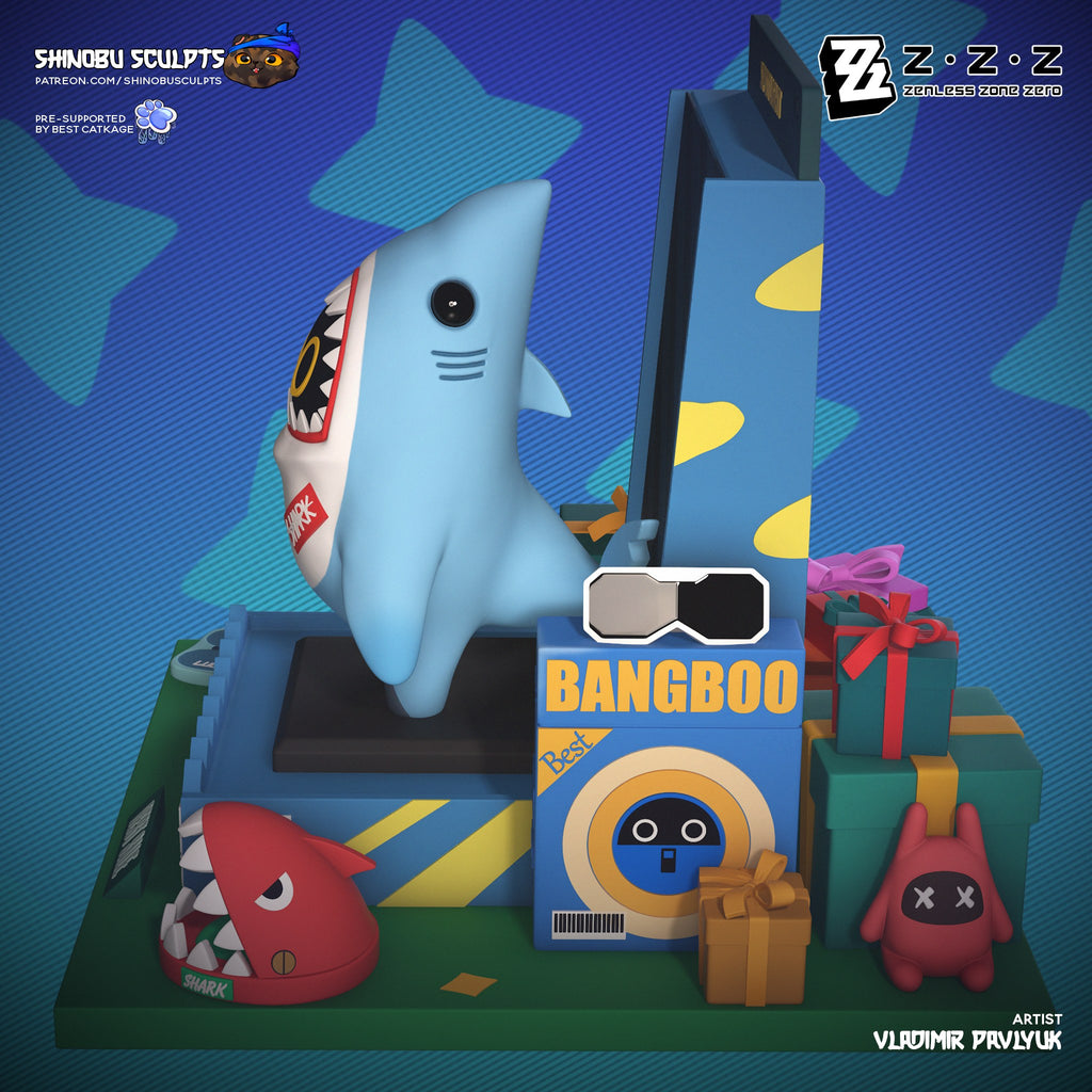Sharkboo (Zenless Zone Zero) resin figure by Shinobu Sculpts — studio render 3