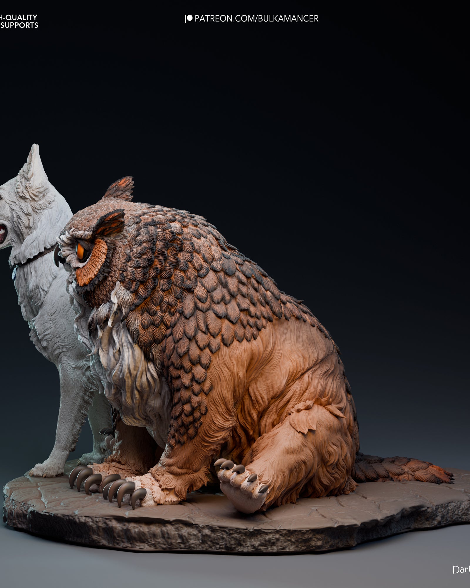 Scratch and Owlbear Cub (Baldur's Gate) resin figure by Bulkamancer — studio render 4