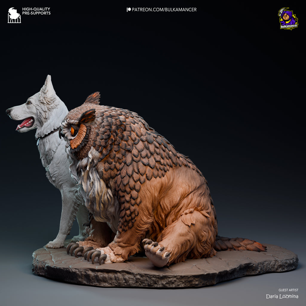 Scratch and Owlbear Cub (Baldur's Gate) resin figure by Bulkamancer — studio render 4
