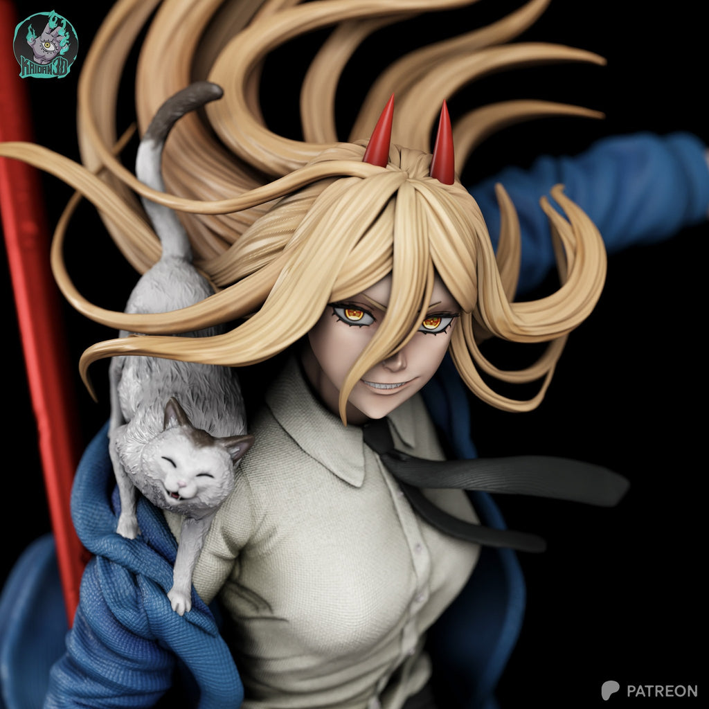 Power and Meowy (Chainsaw Man) resin figure by Kaidan 3D — studio render 4