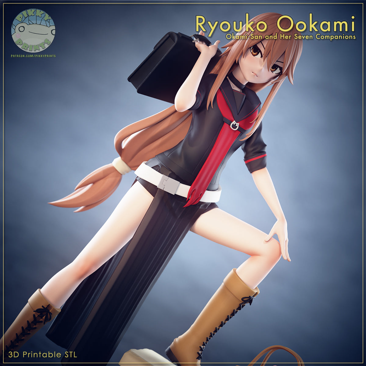 Ryouko Ookami (Okami-san and Her Seven Companions) resin figure by PikkyPrints — studio render 2