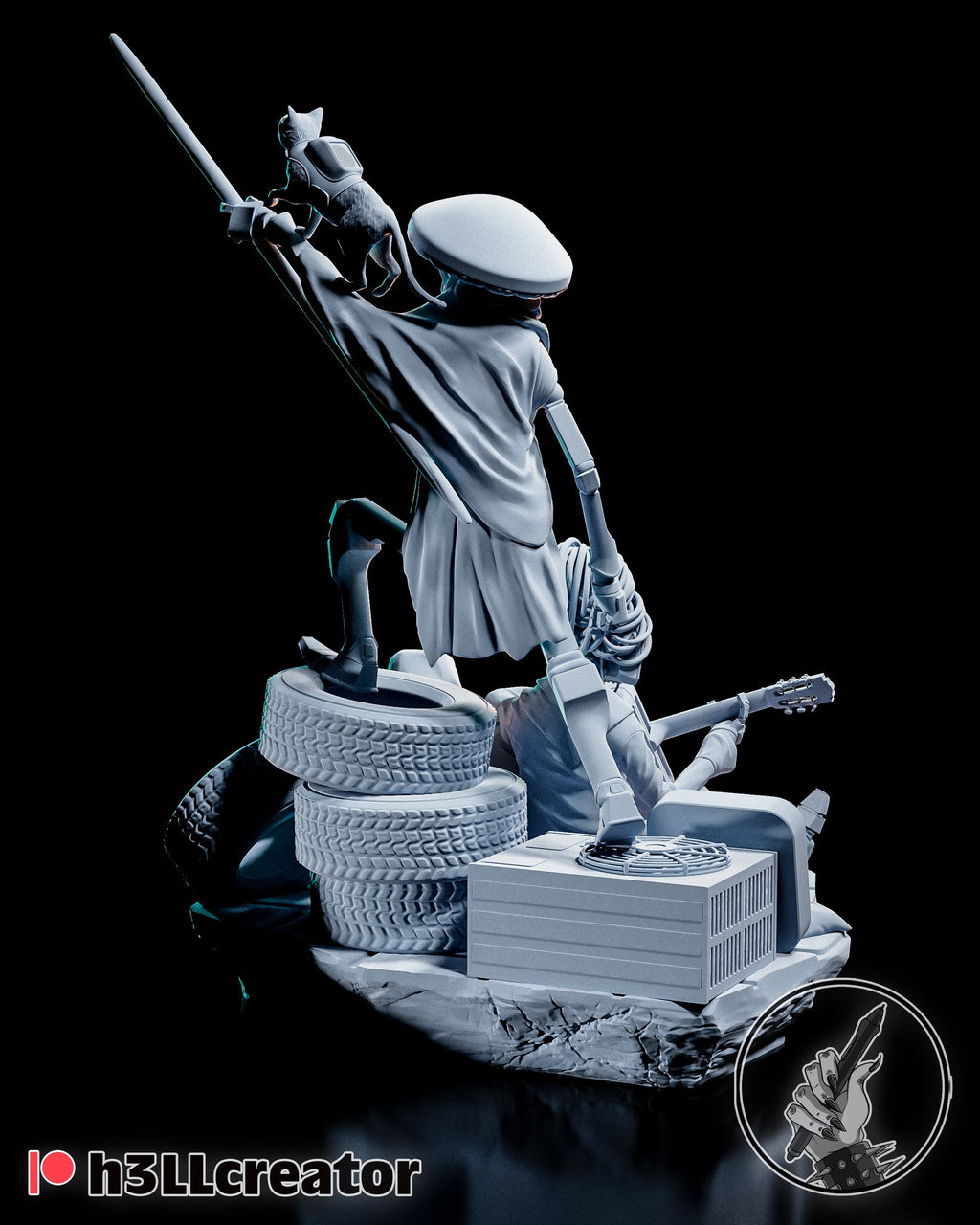 Cat and Robot Diorama (Stray) resin figure by h3LLcreator — studio render 5