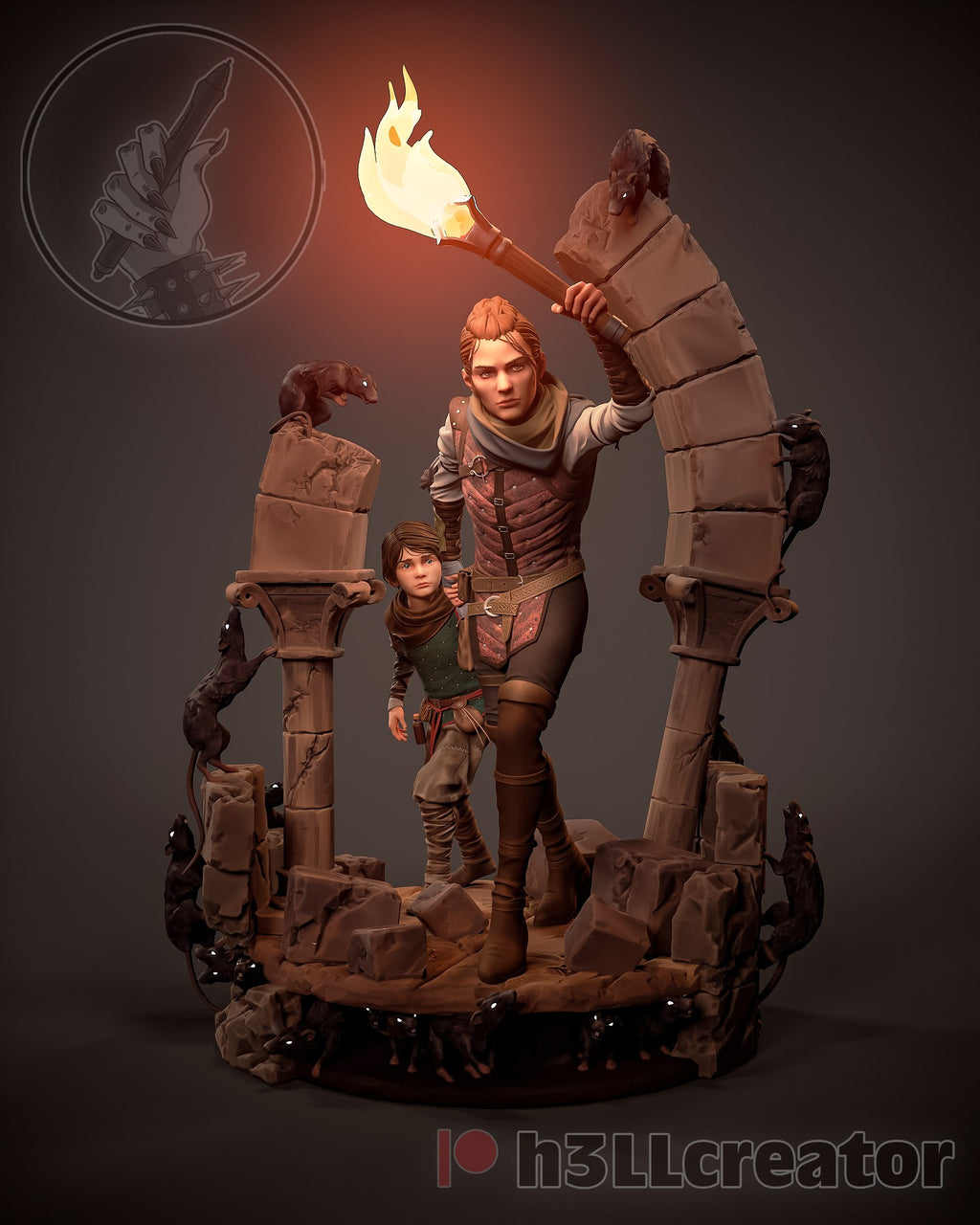 Amicia and Hugo (A Plague Tale) resin figure by h3LLcreator — studio render 1