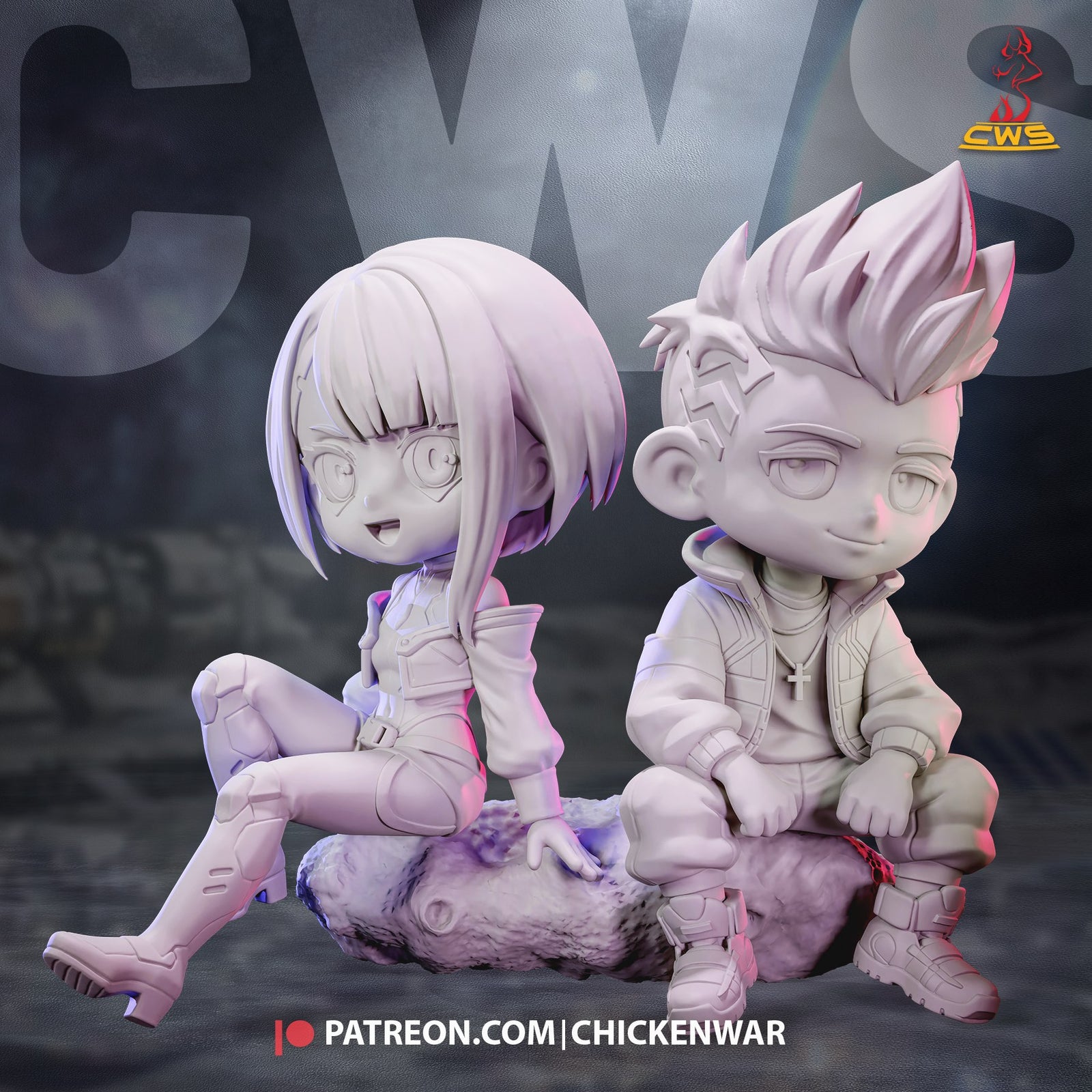 Lucy and David Martinez (Cyberpunk Edgerunners) resin figure by CW Studio — studio render 5