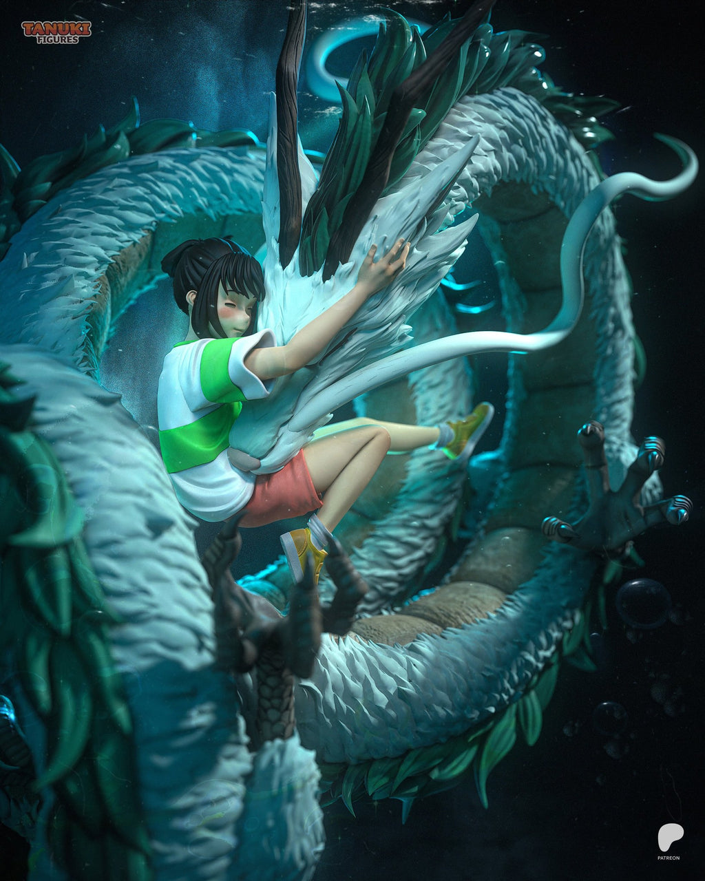 Chihiro and Haku (Spirited Away) resin figure by Tanuki Figures — studio render 3