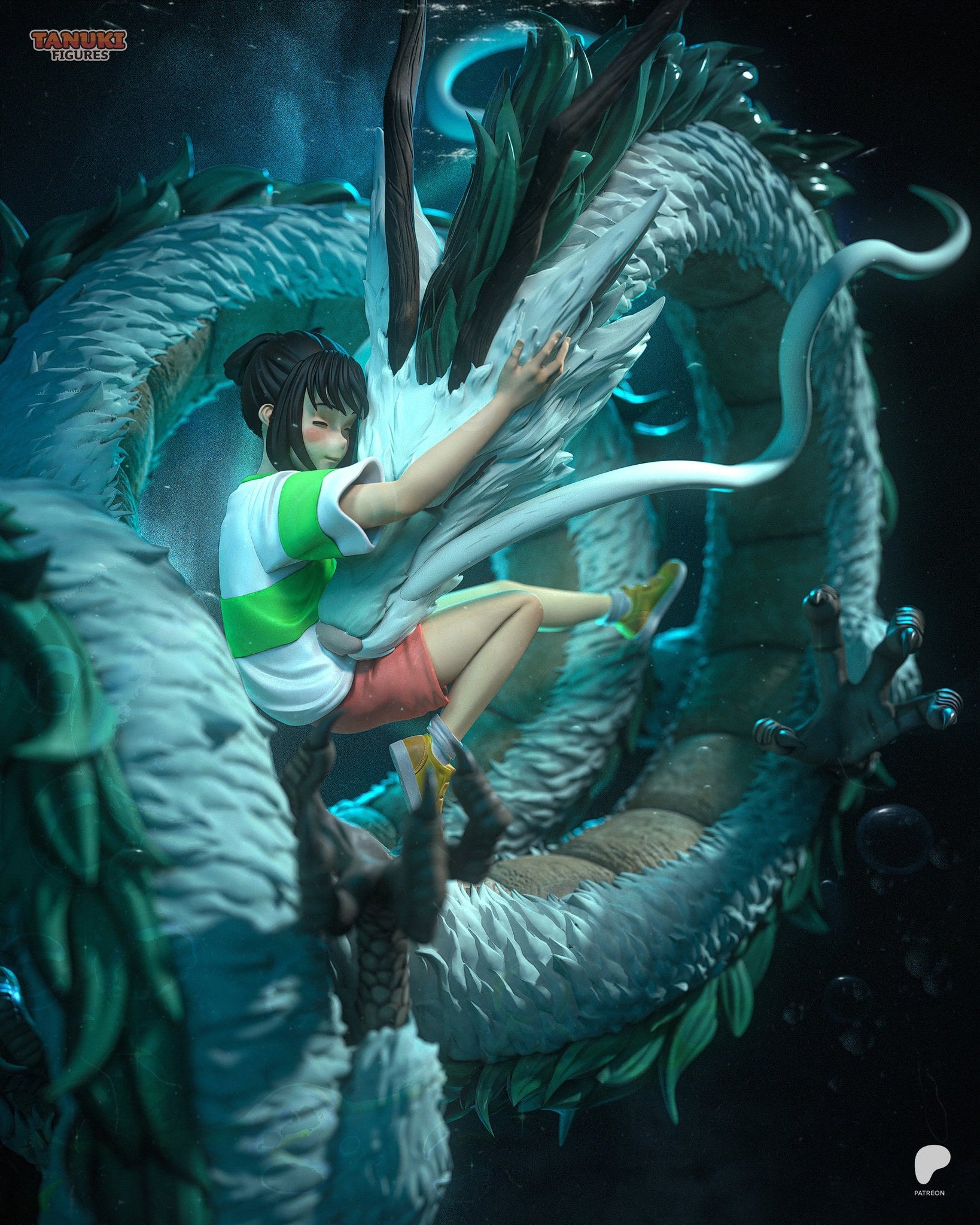 Chihiro and Haku (Spirited Away) resin figure by Tanuki Figures — studio render 3