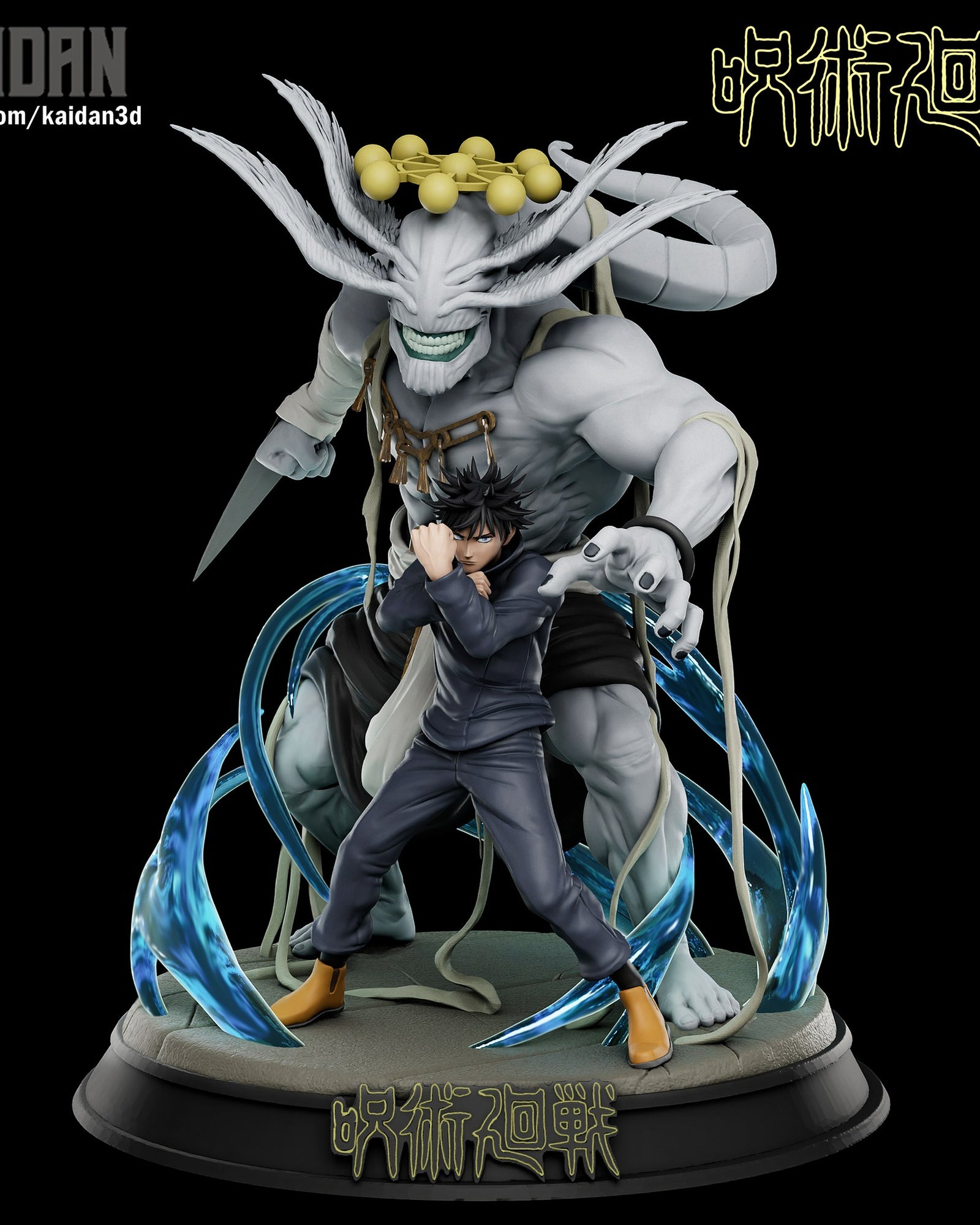 Megumi and Mahoraga (Jujutsu Kaisen) resin figure by Kaidan 3D — studio render 2
