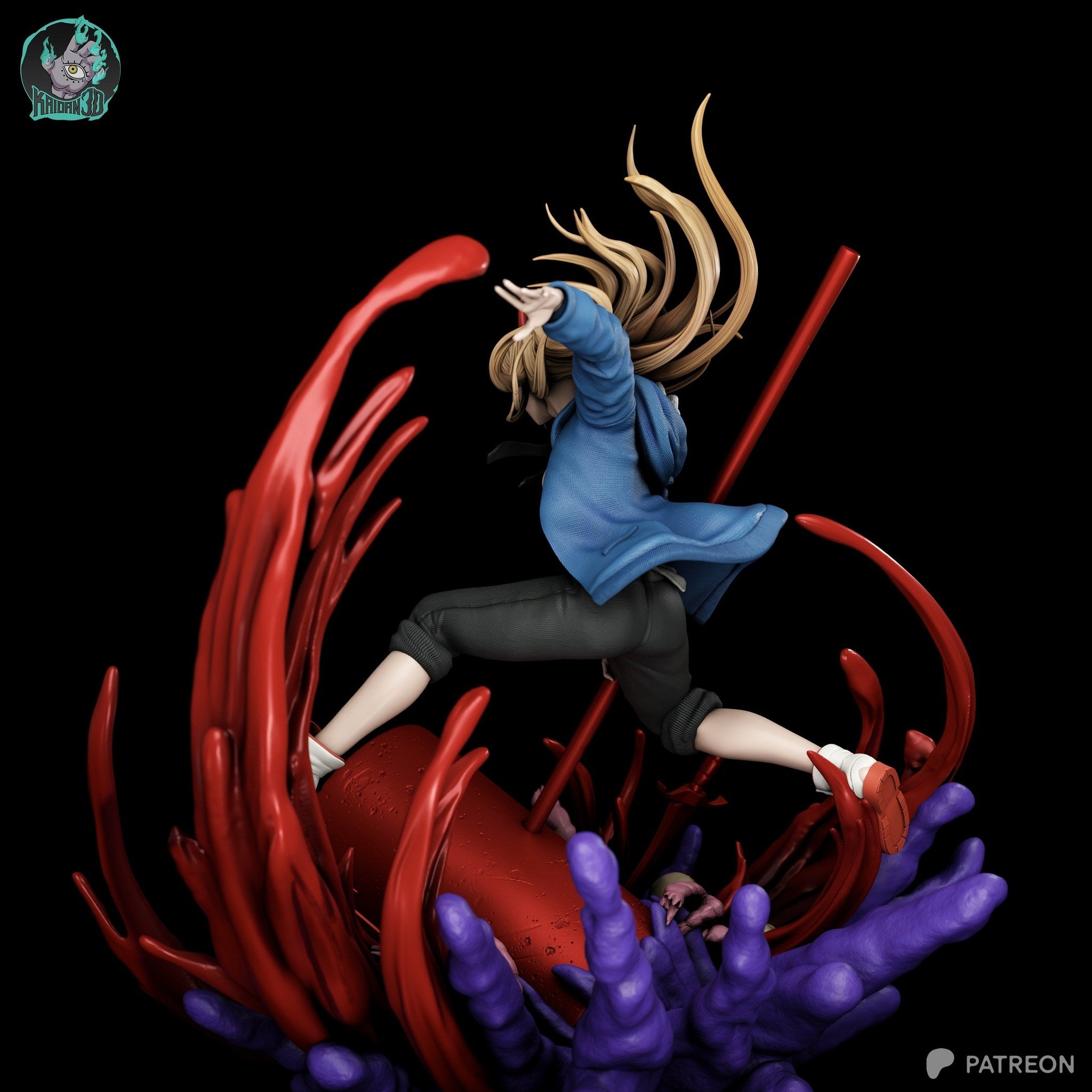 Power and Meowy (Chainsaw Man) resin figure by Kaidan 3D — studio render 3