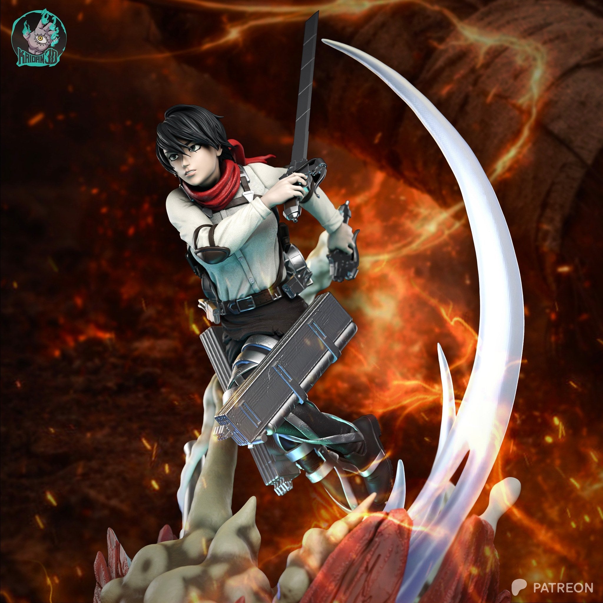 Mikasa Ackerman (Attack on Titan) resin figure by Kaidan 3D — studio render 3