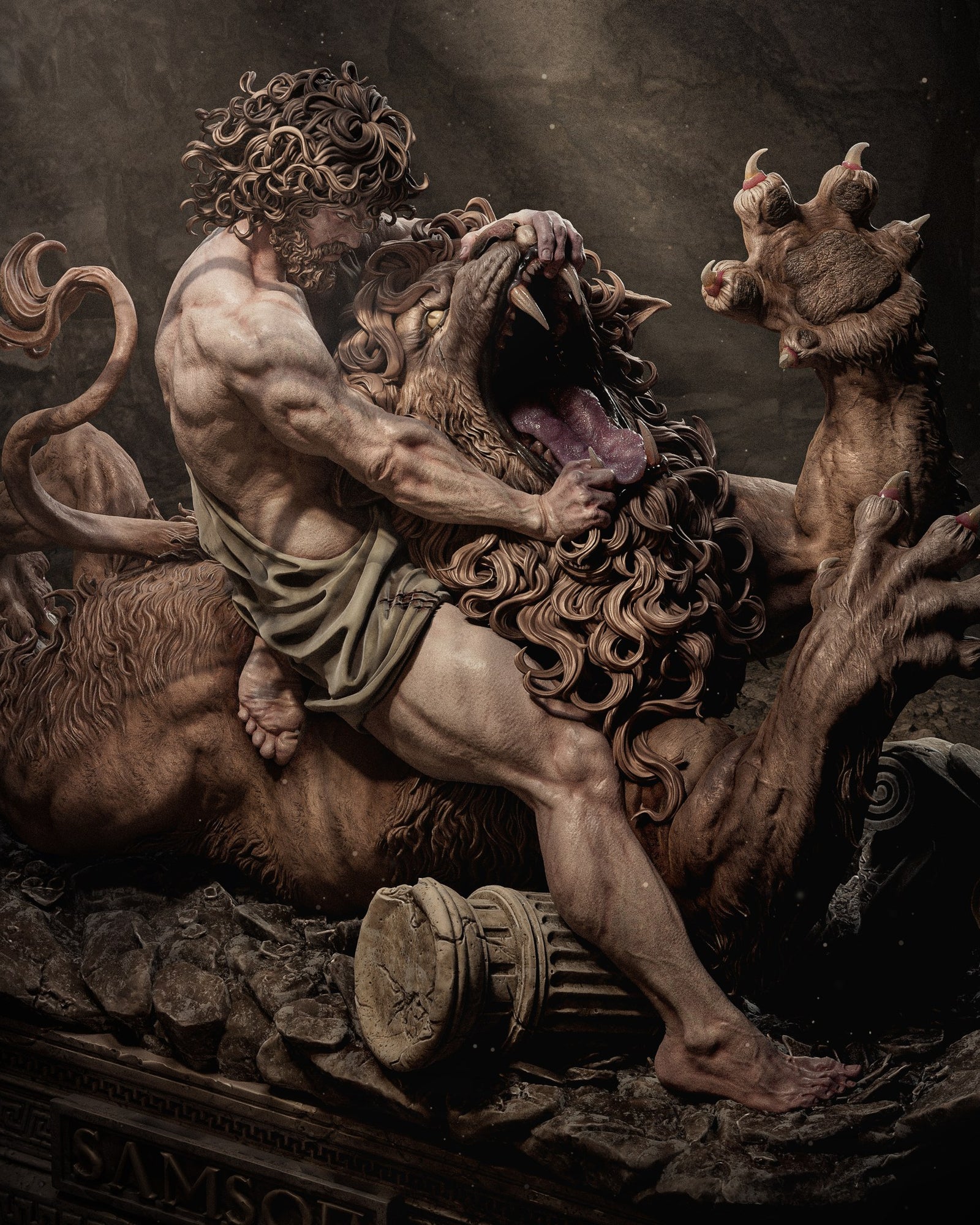 Samson and the lion (Biblical mythology) resin figure by CA 3D Studios — studio render 2