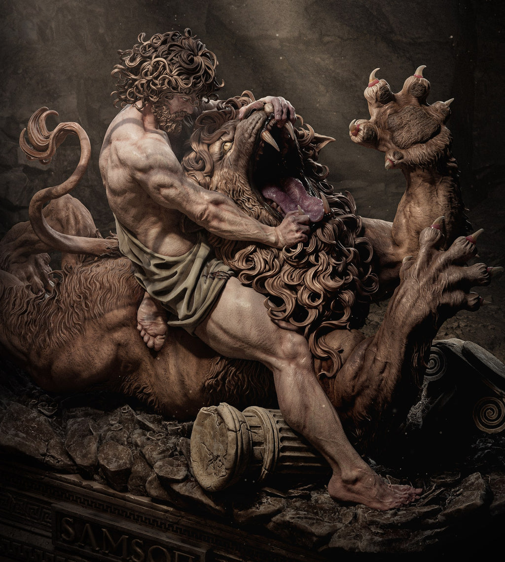 Samson and the lion (Biblical mythology) resin figure by CA 3D Studios — studio render 2