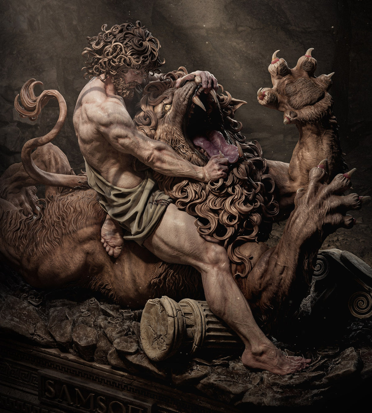 Samson and the lion (Biblical mythology) resin figure by CA 3D Studios — studio render 2