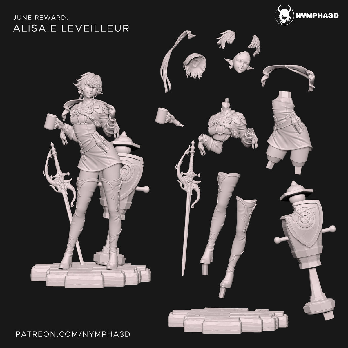 Alisaie Leveilleur (Final Fantasy) resin figure by Nympha — studio render 3