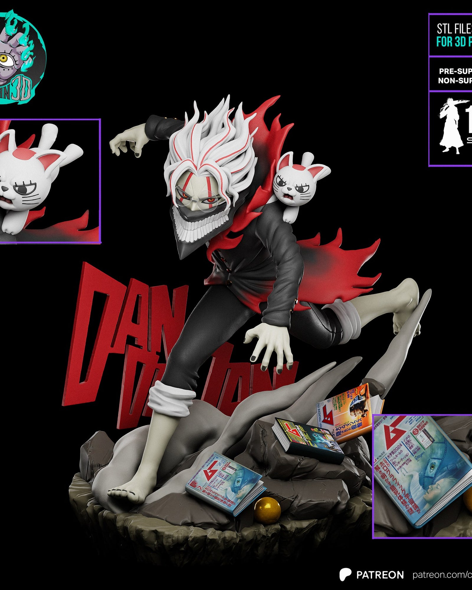 Okarun (Dandadan) resin figure by Kaidan 3D — studio render 2