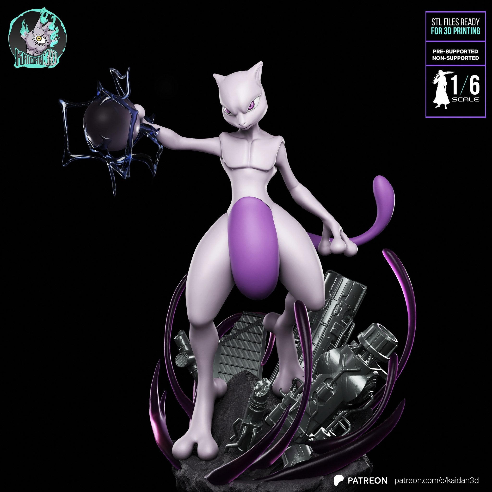 Mewtwo (Pokemon) resin figure by Kaidan 3D — studio render 3
