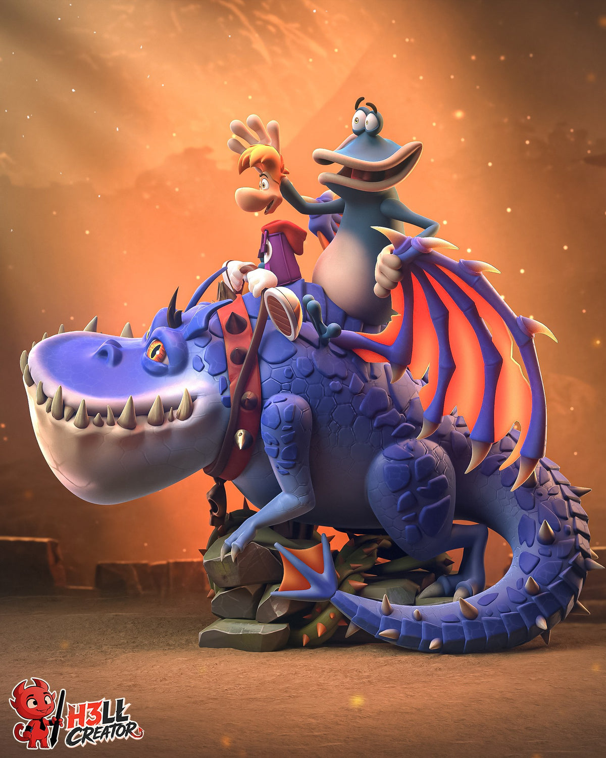 Rayman and Globox (Rayman) resin figure by h3LLcreator — studio render 4