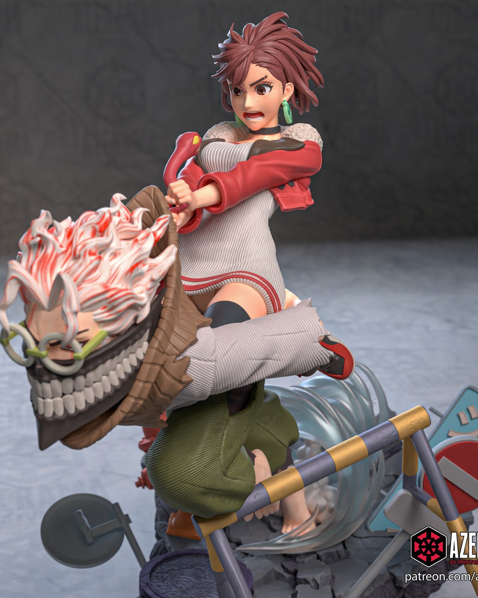 Momo and Okarun (Dandadan) resin figure by Azerama — studio render 1