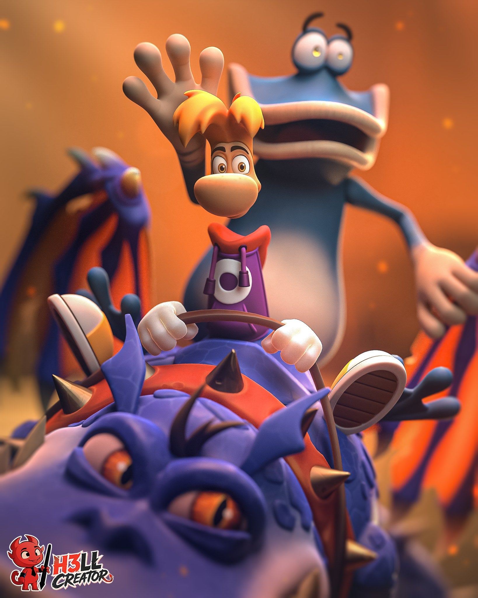 Rayman and Globox (Rayman) resin figure by h3LLcreator — studio render 5