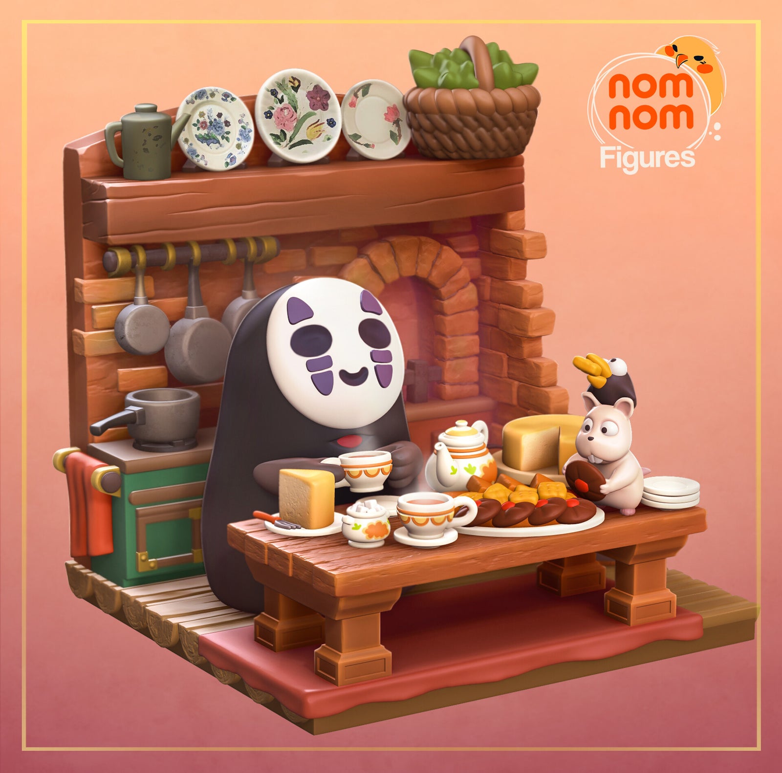 No Face Spirited Away Chibi resin figure by NomNom Figures — studio preview 2