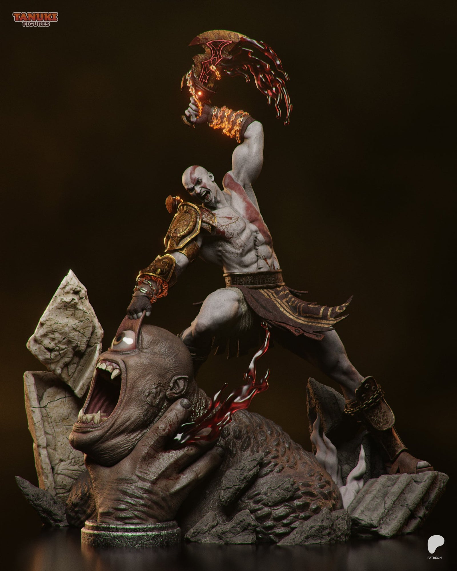 Kratos (God of War) resin figure by Tanuki Figures — studio render 1